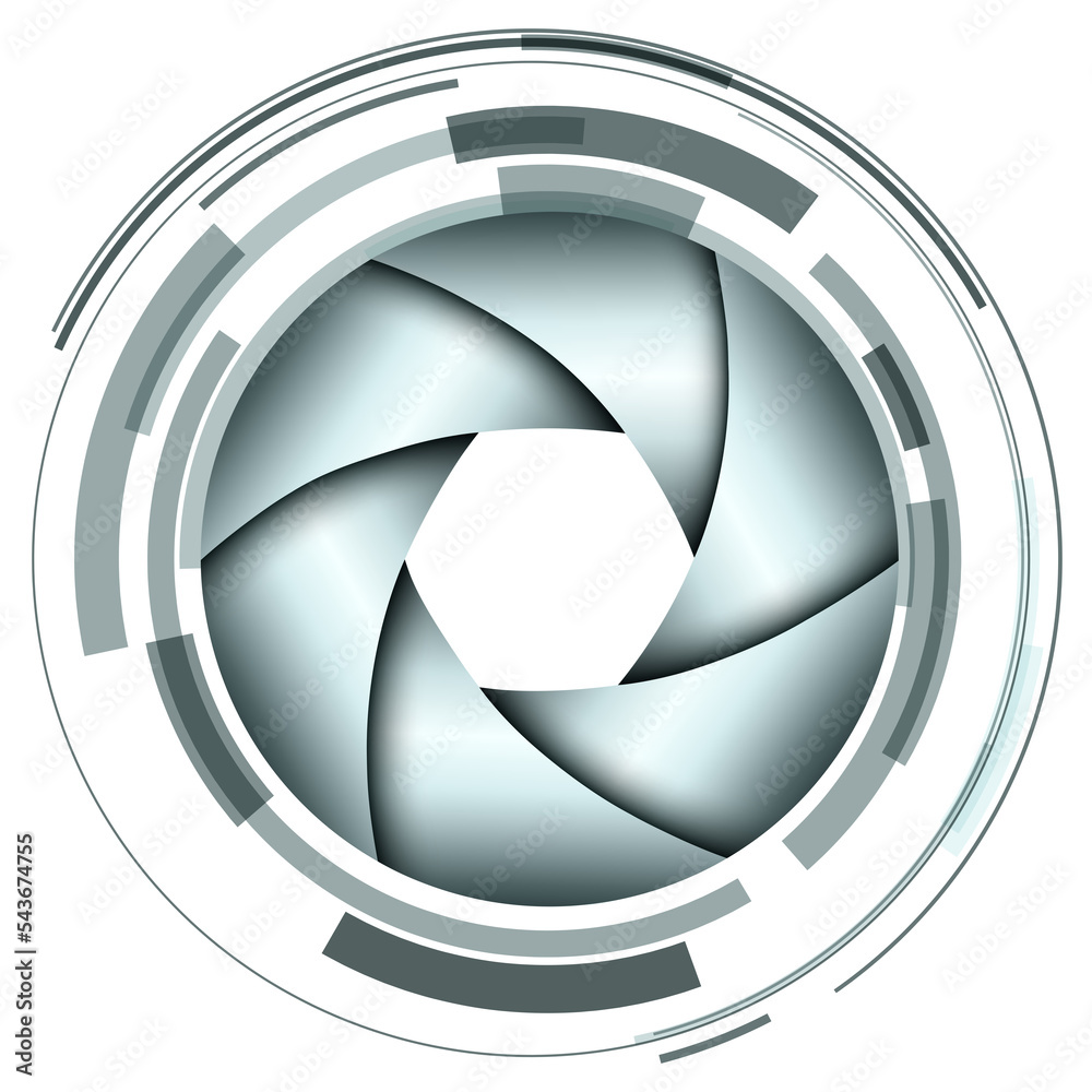 Poster abstract lens design with shutter 3d icon isolated.