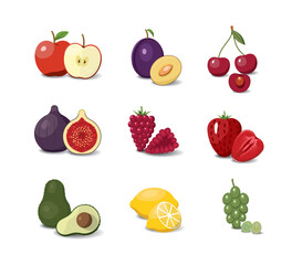Fruit cartoon set. Vegan organic eco products collection. vector illustration