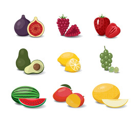 Fruit cartoon set. Vegan organic eco products collection. vector illustration