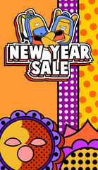 new year sale template design, new year sale illustration pop art