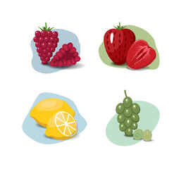 Fruit cartoon set. Vegan organic eco products collection. vector illustration