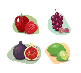 Fruit cartoon set. Vegan organic eco products collection. vector illustration