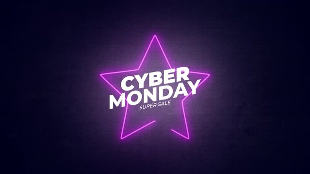 Cyber Monday sale sign banner for promo video. neon glowing light Special offer discount tags with Alpha Channel transparent background.