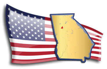 U.S. states - map of Georgia against an American flag. Rivers and lakes are shown on the map. American Flag and State Map can be used separately and easily editable. - 543675595