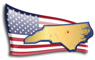 U.S. states - map of North Carolina against an American flag. Rivers and lakes are shown on the map. American Flag and State Map can be used separately and easily editable. - 543675760