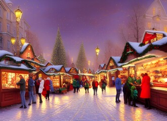 european city streets at christmas,  christmas market, happy new year atmosphere