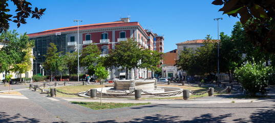 10 July 2022 Aversa, V. Emanuele III square with fountain