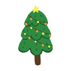 Christmas trees doodle hand drawn. design for template, poster, decorate, sticker, celebration, card