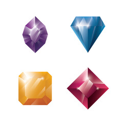 Gems and jewels set. Precious stones and diamonds collection, Game loot UI icons, vector illustration