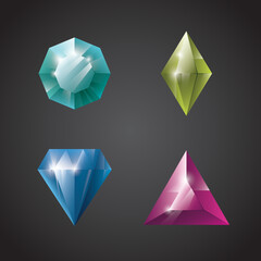 Gems and jewels set. Precious stones and diamonds collection, Game loot UI icons, vector illustration