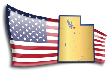 U.S. states - map of Utah against an American flag. Rivers and lakes are shown on the map. American Flag and State Map can be used separately and easily editable. - 543676722