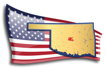 U.S. states - map of Oklahoma against an American flag. Rivers and lakes are shown on the map. American Flag and State Map can be used separately and easily editable. - 543676734