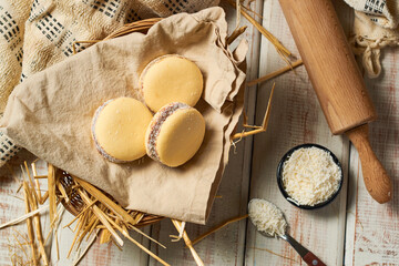 Alfajores maicena stuffed with dulce de leche traditional argentinian sweet milk