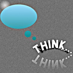 Illustration of think white text written on grey and skyblue background