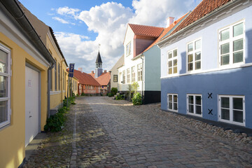 The old port town Ebeltoft on the central east coast of Denmark