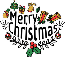 Merry Christmas greeting card set with text elements. Vector illustration