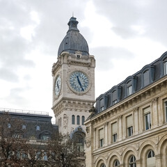 Paris, the clock of the gare de Lyon, train station in the center
