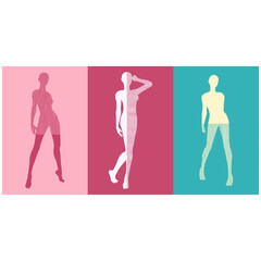 Beautiful sexy fitness girls. Dancing women textured by lines pattern. Sliced background