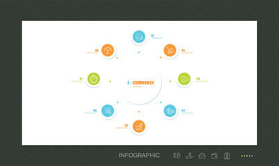 Circular infographic element template with icons and colorful flat style, can use for presentation slide