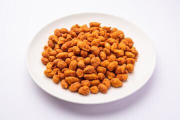 Masala Peanuts are spicy and crunchy snack coated in chickpea flour, Indian snack