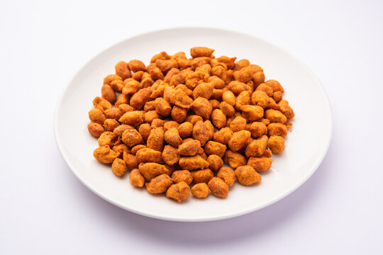 Masala Peanuts are spicy and crunchy snack coated in chickpea flour, Indian snack