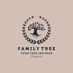 Leaf vintage logo illustration, circle leaf and tree design vector