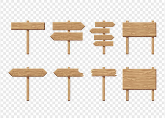 Wood signs set. Empty wooden signboards templates collection, vector illustration