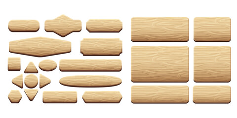 Wooden game UI asset. Gaming user interface buttons elements. vector illustration