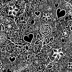 black and white seamless abstract pattern background fabric design print wrapping paper digital illustration texture wallpaper watercolor paint flower and hearts 