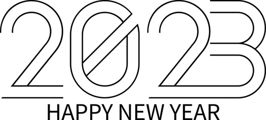 2023 Happy New Year black logo text design. for new year 2023 number design template. Vector illustration isolated on white background