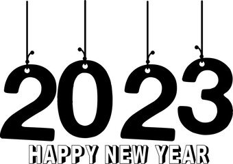2023 Happy New Year black logo text design.for new year 2023 number design template. Vector illustration isolated on white background
