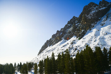 Nice scenery with big rocky mountains in Small Cold valley on hike in High Tatras, Slovakia.