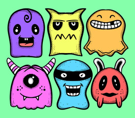 Collection set monster cute Illustration hand drawn sketch colorful for tattoo, stickers, etc