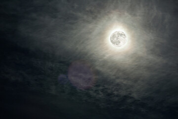 Fototapeta na wymiar bright full moon in the night sky