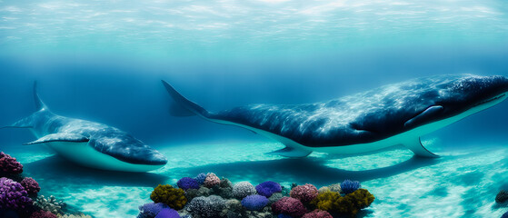 Artistic concept illustration of a abstract whale in the ocean, background illustration.