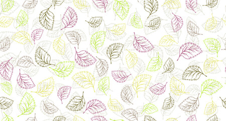 Linden, birch or basil leaves outline vector seamless pattern graphic design.