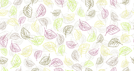 Muurstickers Linden, birch or basil leaves outline vector seamless pattern graphic design. © SunwArt
