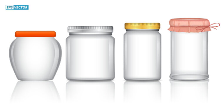 set of realistic glass jar storage isolated. eps vector