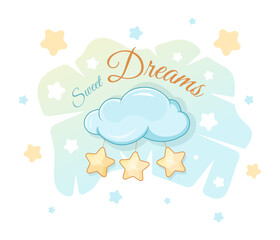 Postcard Sweet Dreams with cloud and stars