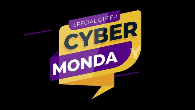 Cyber Monday sale sign banner for promo video. Sale badge. Special offer discount tags with Alpha Channel transparent background.