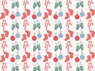 Naklejka premium pattern with christmass decoration:mittens,candy,socks,balls.