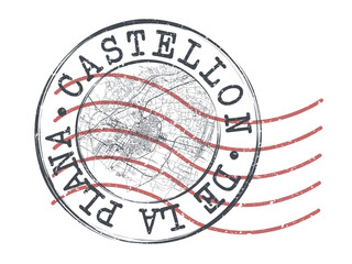 Castellón de la Plana, Castellón, Spain Stamp Map Postal. Silhouette Seal Roads and Streets. Passport Round Design. Vector Icon. Design Retro Travel National Symbol.