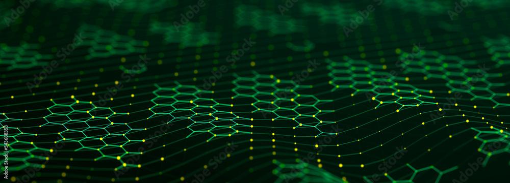 Poster green technology background. futuristic hexagon background. technology concept. big data. 3d