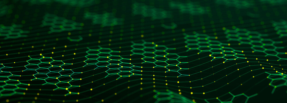 Green technology background. Futuristic hexagon background. Technology concept. Big data. 3d