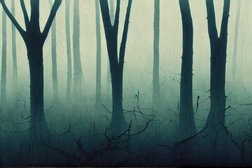 Naklejka premium misty morning in the forest