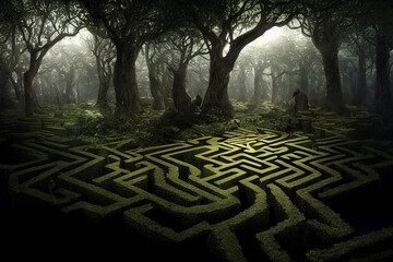 
maze in the middle of the forest.