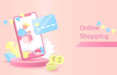 online shopping smartphone shopping bags free space.