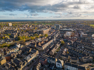 Aerial landscape view of the Harrogate town skyline in North Yorkshire, UK