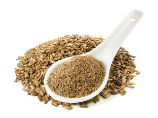 Dried Pickled Thistle Seeds with Powder - Bitter Substance isolated on white Background