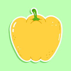 Cute funny yellow bell pepper sticker character. Vector hand drawn cartoon kawaii character illustration icon. Isolated on green background. Yellow bell pepper sticker